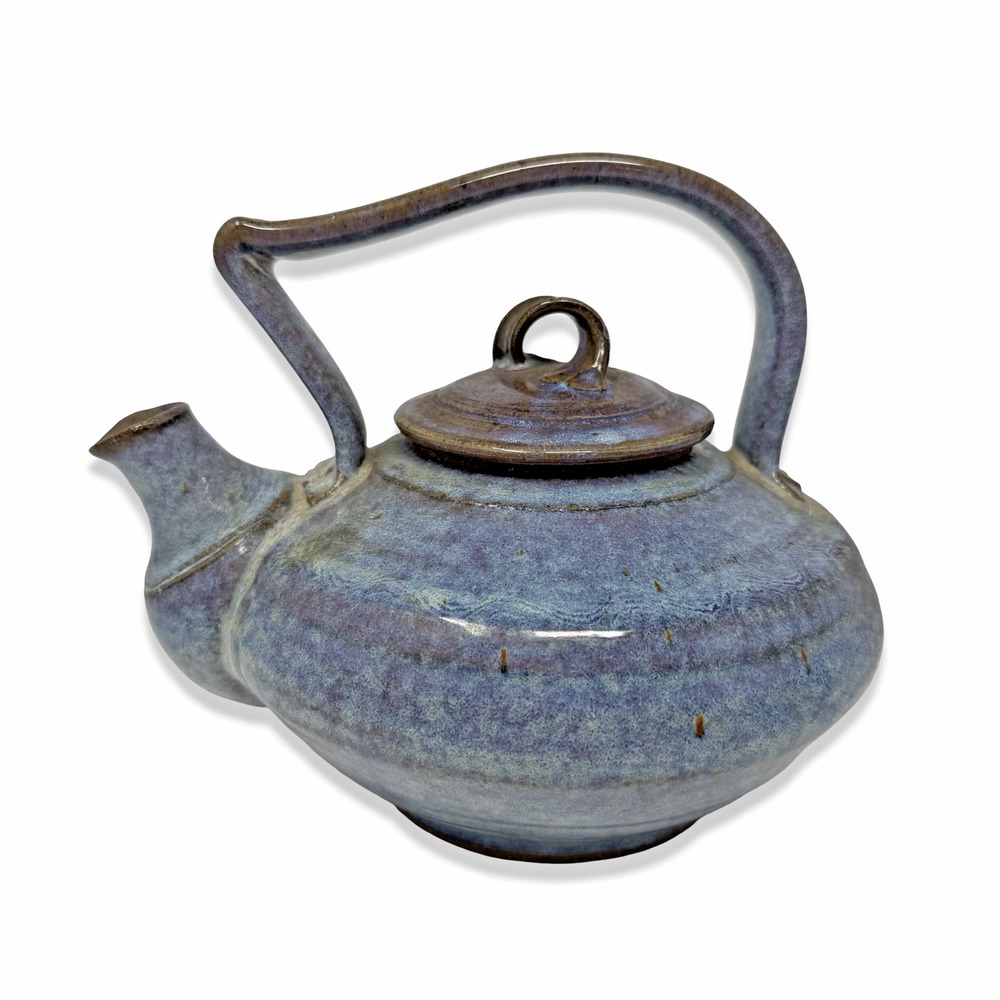 Studio Pottery Teapot Signed Iris Minc '92 Blue Glaze Art Ceramic Handmade